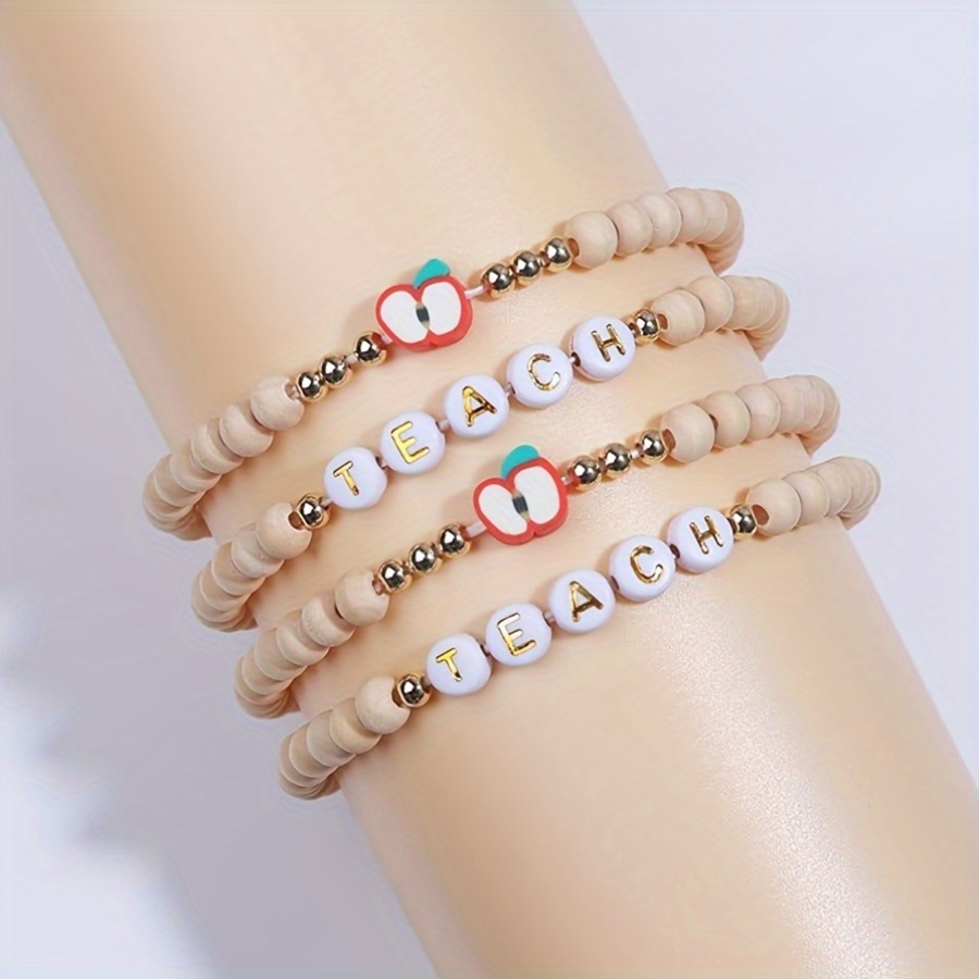 2pcs Boho Style Teacher Appreciation Bracelets Set with Inspirational TEACH Char